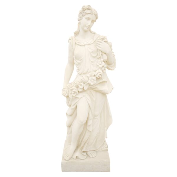 Marble Sculpture of a Goddess-Inspired Woman with Floral Accents Human Statues