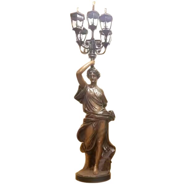 Bronze Sculpture of A Woman Holding A Torch Female Staues Home decoration or Garden